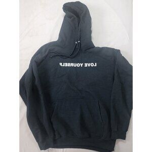Love Yourself Men's Black Hoodie Hooded Pullover Jacket Long Sleeve Size Large L
